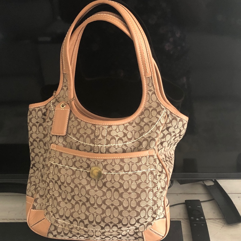 Coach Brown and Tan Signature Tote